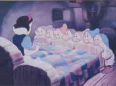 A print of Disney's Snow White and The Seven Dwarf's, framed and glazed. 17.5 x 23.5 cm.