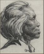 Portrait of a South Sea Islander, charcoal, framed and glazed. 30 x 23.5 cm.