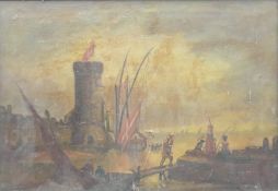 CONTINENTAL SCHOOL (19th century), Harbour Scene, oil on canvas, framed and glazed. 35 x 50 cm.