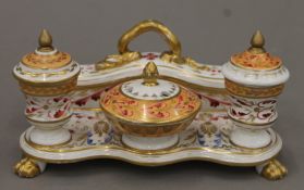A 19th century Crown Derby porcelain desk stand. 21 cm wide.