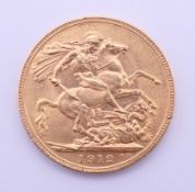 A 1912 George V gold sovereign.