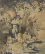 After GEORGE MORLAND (1763-1804) British, Children Fishing, watercolour, framed and glazed. 42 x 34.