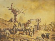 RUSSIAN SCHOOL (early 20th century), Farmyard Scene, oil on panel, framed. 29.5 x 39.5 cm.
