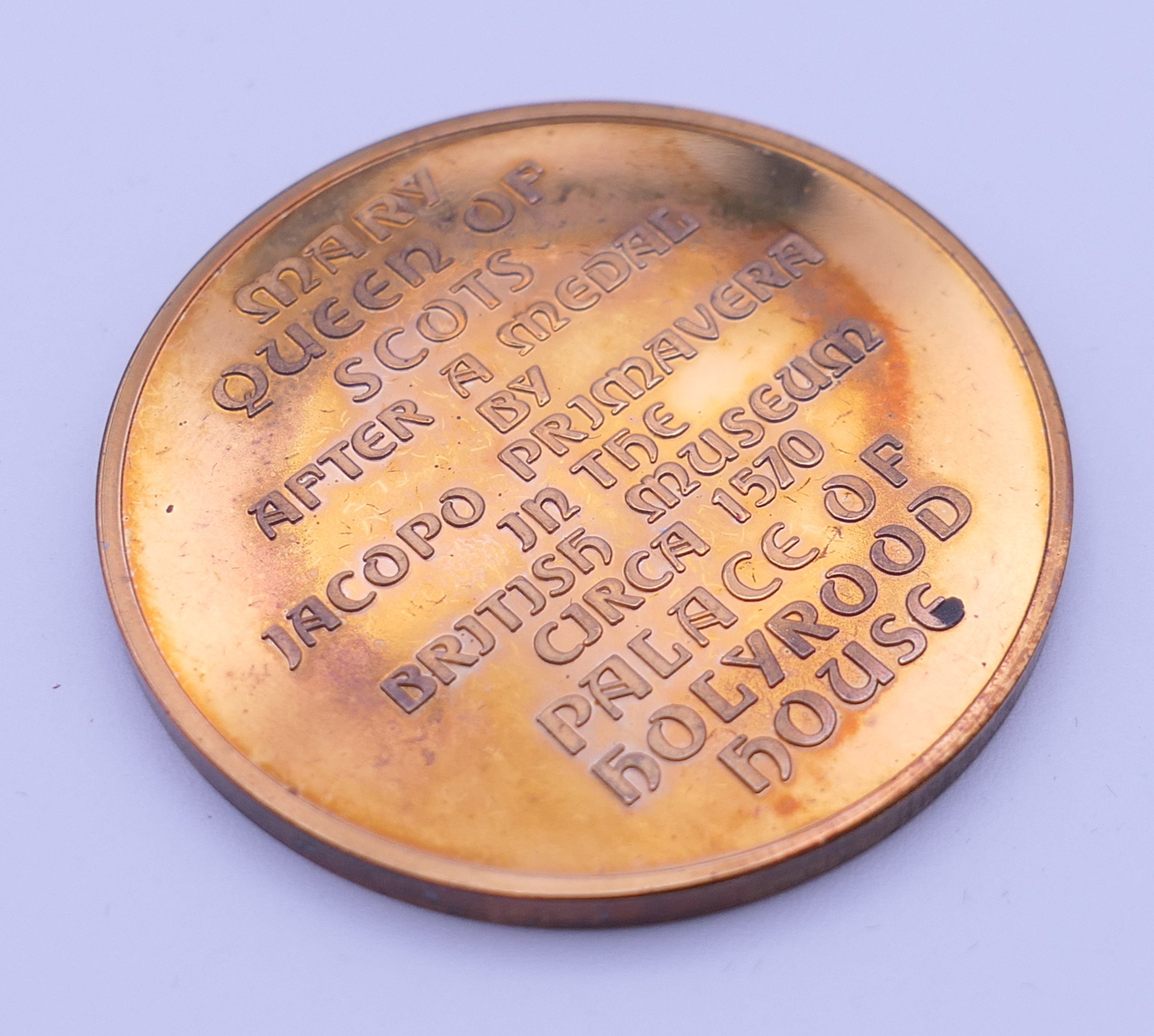 A boxed bronzed commemorative medallion celebrating Mary Queen of Scots produced by The Tower Mint. - Image 4 of 5
