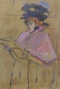 After HENRI DE TOULOUSE-LAUTREC (1864-1901) French, Jane Avril Looking at a Proof, oil on paper,