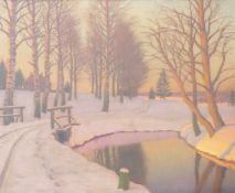 MIKHAIL GUERMACHEFF (1867-1930) Ukrainian, Woodland Stream in Winter, oil on canvas,