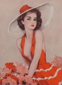 Twelve DAVID WRIGHT Pinup Girl prints, each mounted. The largest 49 x 37 cm overall.