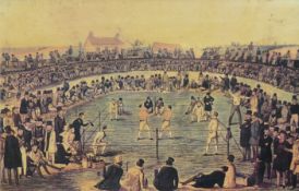 The Great Fight Between Broome and Hannan for £1,000, boxing print, frame and glazed. 38 x 45.