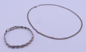 A silver leaf link bracelet and a chain. Bracelet 17 cm long, chain 40 cm long.