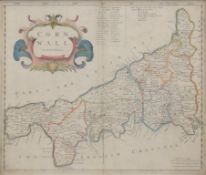 ROBERT MORDEN, a coloured map of Cornwall, framed and glazed. 38 x 44.5 cm.