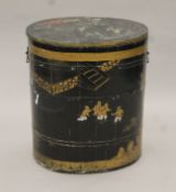 A late 19th/early 20th century chinoiserie-decorated barrel. 66.5 cm high.