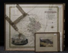 A framed map of Huntingdon, an unframed map of Dundee and St Andrews,