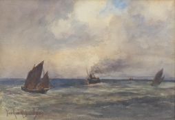 YARKER RICHARDSON (19th/20th century) Newlyn School, Boats at Sea, watercolour, signed,