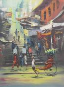 20th CENTURY, Asian Street Scene , oil on canvas, indistinctly signed, framed. 59 x 44 cm.