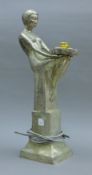 An Art Deco-style silver-plated lamp. 46 cm high.