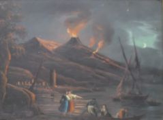 CONTINENTAL SCHOOL (late 19th/early 20th century), Vesuvius Erupting, oil on panel, framed. 29.