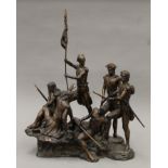 A 20th century bronze figural sculpture of 19th century Continental soldiers. 66 cm high.