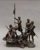 A 20th century bronze figural sculpture of 19th century Continental soldiers. 66 cm high.
