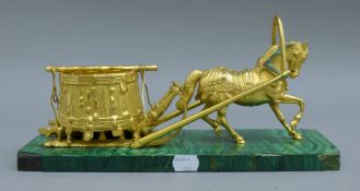 A late 19th/early 20th century Russian ormolu and malachite table centrepiece formed as a horse
