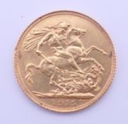 A 1915 George V gold sovereign.