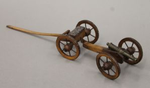 A model of a Napoleonic gun carriage. 39 cm long.