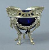 A Continental silver blue-lined salt. 10 cm wide. 150.1 grammes.