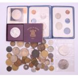 A quantity of antique and foreign coins to include a boxed 1951 Festival of Britain crown,
