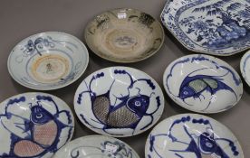 A quantity of 18th century and later Chinese pottery, including a blue and white meat plate.