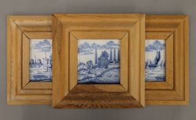 Three framed 19th century Delft tiles. Each 25 cm square overall.