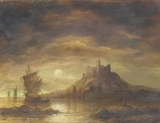 RONALD CAVALLA (1880-1920) British, Coastal Castle and Bridge Before a Church, a pair,
