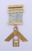 A 9 ct gold Masonic medal with inscription to reverse 'Shakspere Lodge No.