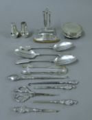 A quantity of various silver and silver clad/handled items, including serving spoons, a trinket box,