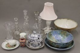 A quantity of various cut glass and pottery,