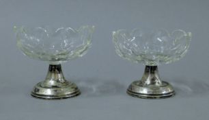 Two Continental cut glass and silver bonbon dishes. Each 10 cm diameter.