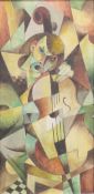 In the style of JOS MAIDA, The Cellist, oil on board, framed. 92 x 46 cm.