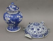 A 19th century Chinese blue and white porcelain ginger jar and a Chinese blue and white porcelain