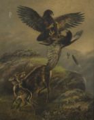 AMERICAN SCHOOL (19th century), Duel in the Air - Eagles Fighting over their Prey, oil on canvas,