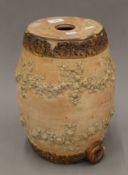 A Victorian stoneware gin barrel. 34 cm high.