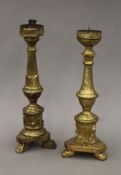 Two 19th century Continental giltwood pricket sticks,