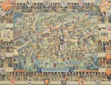 A Cambridge Colleges print/map, framed. 50 x 62 cm.