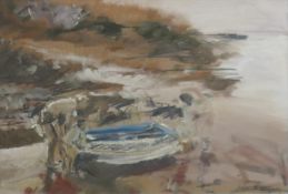 BRITISH SCHOOL, Launching the Boat, oil on panel, framed and glazed. 20 x 29 cm.
