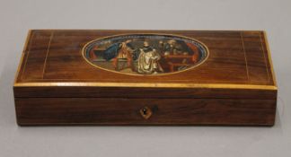 A 19th century French painted rosewood glove box. 25.5 cm long.