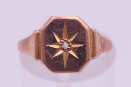 A 9 ct rose gold diamond set solitaire ring. Ring size L/M. 1.6 grammes total weight.