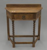 An oak barley twist single drawer side table. 76 cm wide.