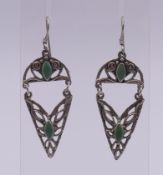 A pair of Art Deco style silver earrings. 5.5 cm high including suspension hook.