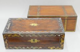 Two brass-bound 19th century writing slopes. The larger 50 cm wide.