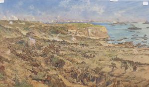 CHARLES DIXON (1872-1934) British, 'The Gallipoli Landings', print, framed and glazed.