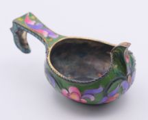 A Russian silver enamel kvosch. 7.5 cm long.