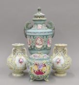 Four antique Japanese Moriage Satsuma ware vases. The largest 44 cm high.