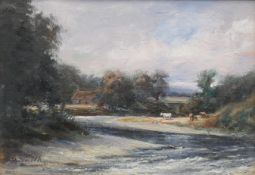 'Dunlappie, Edzell, Scotland', oil on canvas, indistinctly signed D SMITH?, framed. 16.5 x 24 cm.